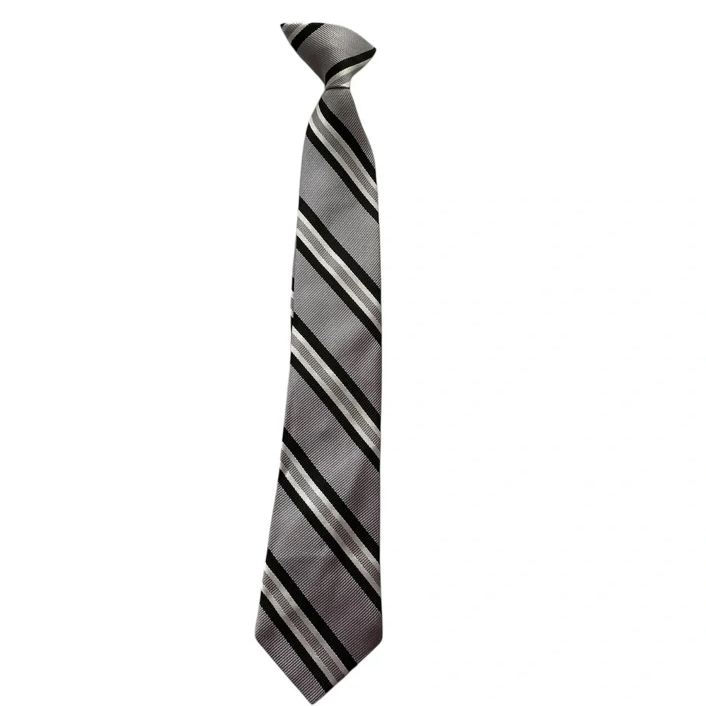 Kids Striped Gray Clip On Tie